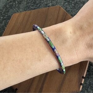 VINTAGE CLOISONNÉ ENAMEL BANGLE BLUE WITH MULTI-COLOR FLORAL DESIGN